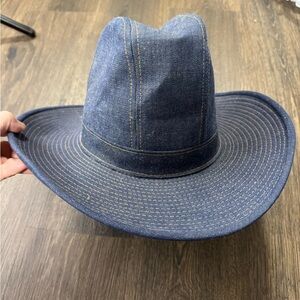 Vintage Rustler Denim Cowboy Western Hat L Rodeo Contrast Stitching